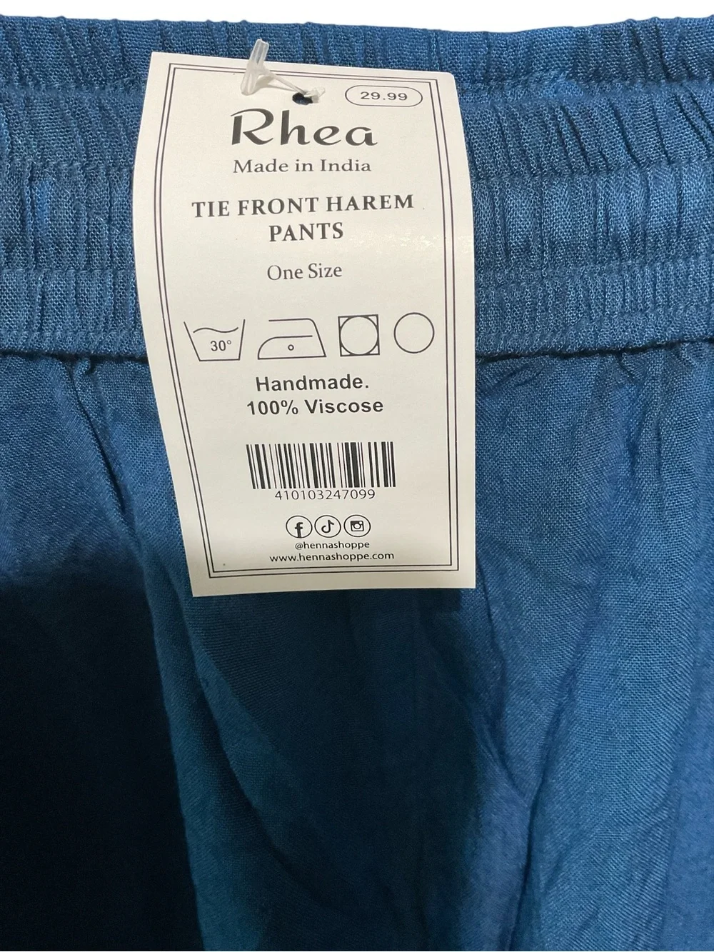 Rhea NWT Blue Embroidered Corset Tank & Tie Front Harem Pants Set OS Boho A23